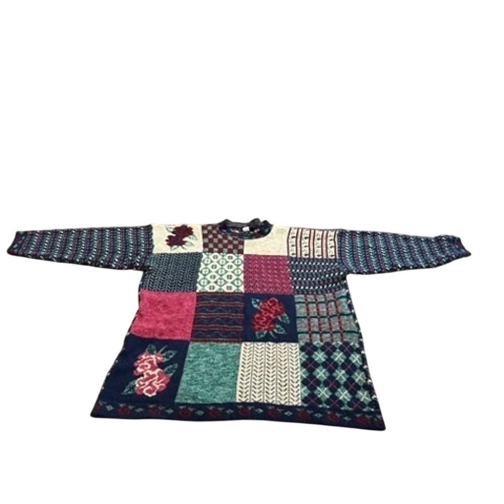 "WILLOW BAY PLUS" Patchwork Sweater Floral SZ-SEE MEASUREMENTS Y2K Grandma Core